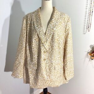 NWT JESSICA LONDON PLUS 28W ANIMAL PRINT BEIGE WHITE BLAZER JACKET VTG